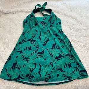 Lands End Women’s M Halter One-Piece Tropical Swimsuit Summer Resort Beachwear